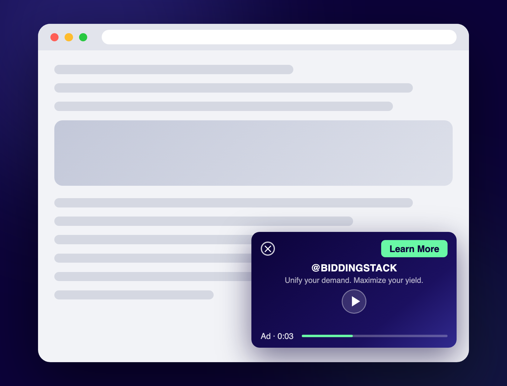 BiddingStack Floating Video premium demand format